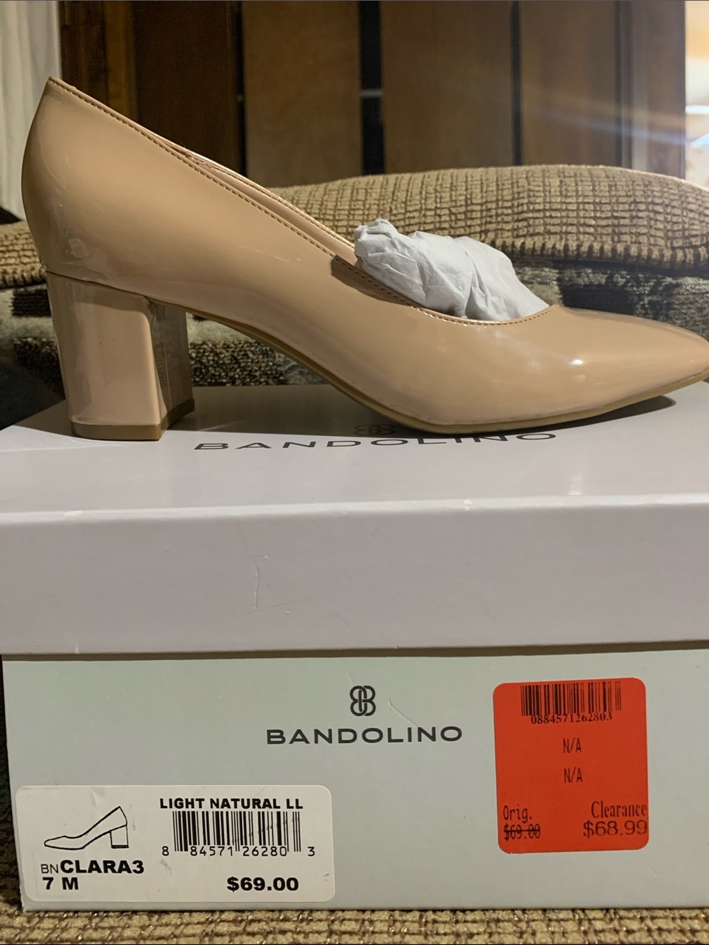 Bandolino Nude Patent Block Heel Pump